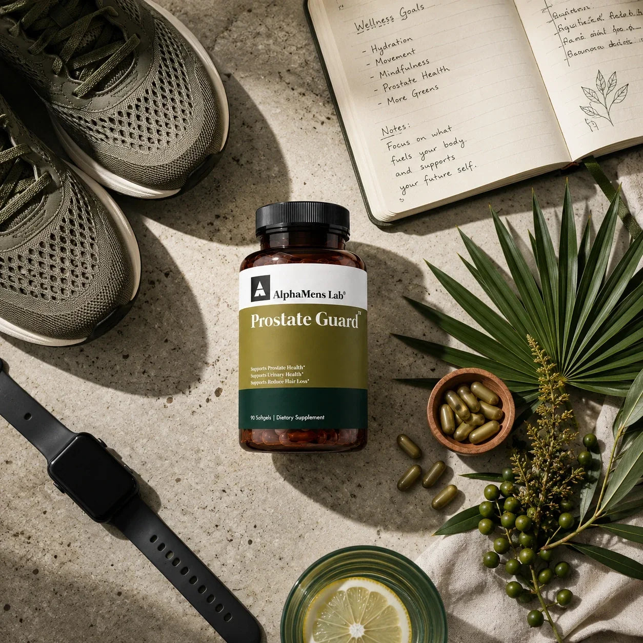 AlphaMens Lab KSM-66 Ashwagandha supplement bottle and capsules